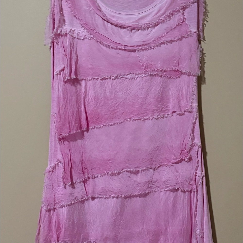 Sleeveless Pink Frayed Tiered Dress - One size fits most 2 to 12